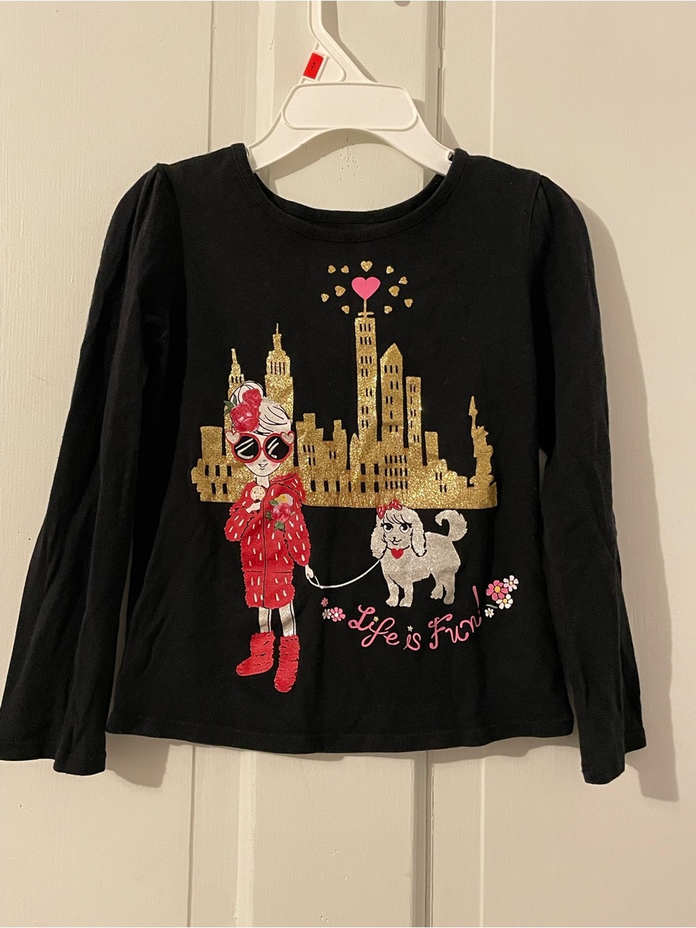 Garanimals Black Long-Sleeve Tee with Gold Skyline and Pink Accents Size 4